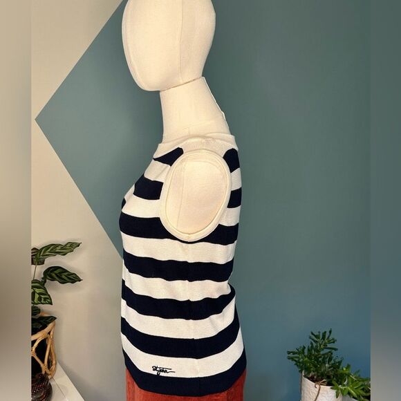 Vintage 90s Y2K St. John Sport by Marie Gray Navy Striped Knit Tank Top Size SP - Picture 4 of 9